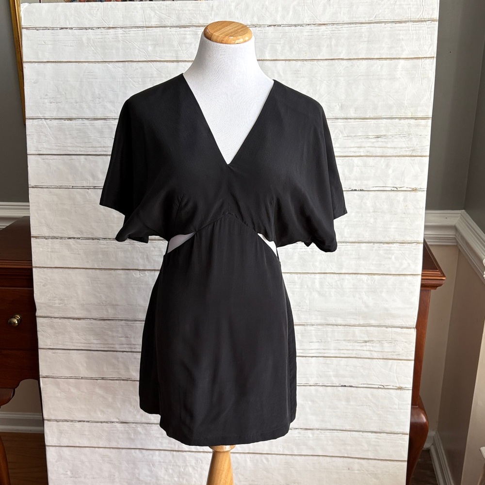 Addison Black V-Neck Cutout Silk Dress